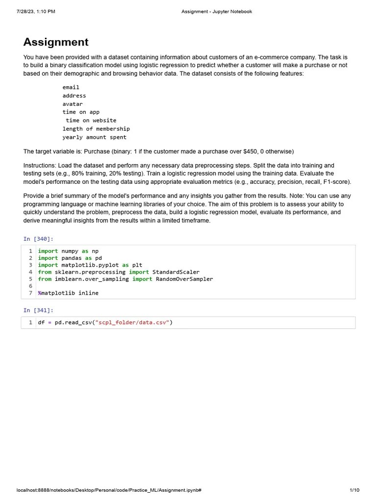 Assignment - Jupyter Notebook | PDF | Logistic Regression | Statistical Classification