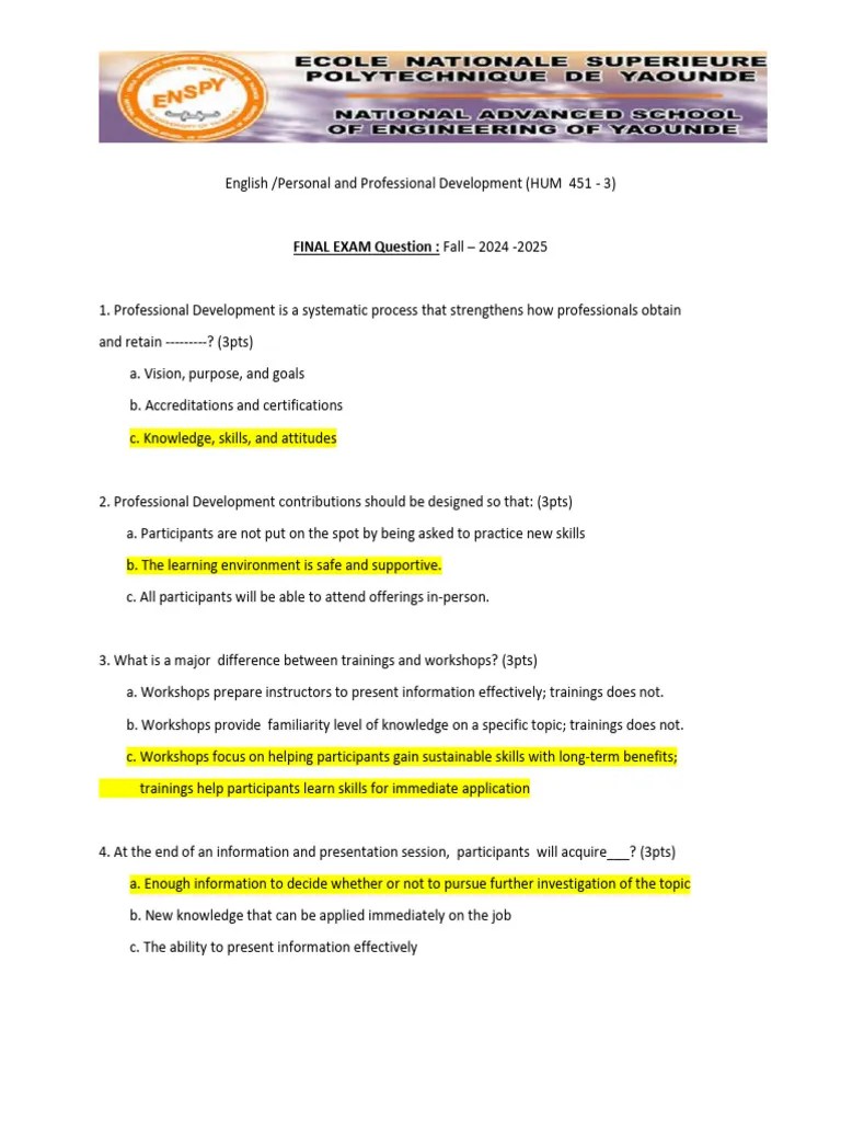 Final Exam Questions Fall 2024 2025 | PDF | Sustainability | Learning