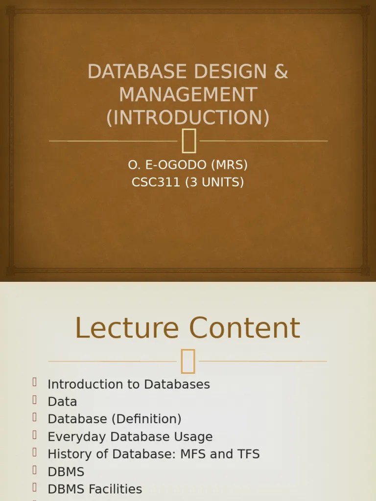Database Design & Management (Introduction) Lec1 | PDF | Databases ...