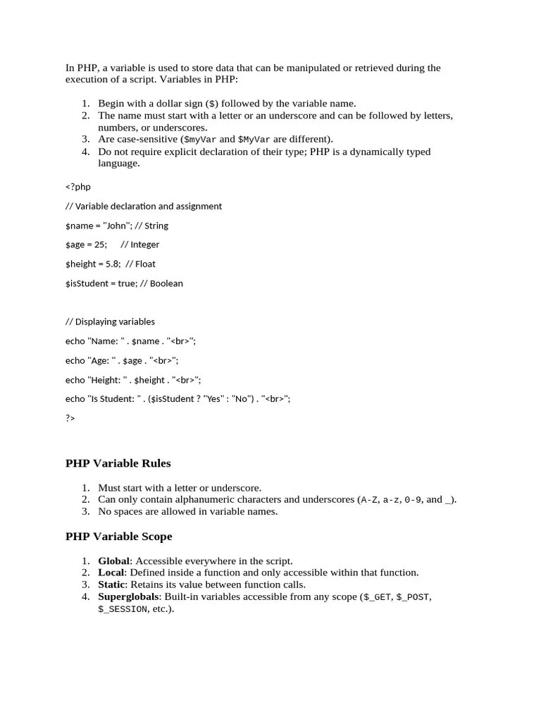 Php_unit_1_notes[2] | PDF | Control Flow | Variable (Computer Science)