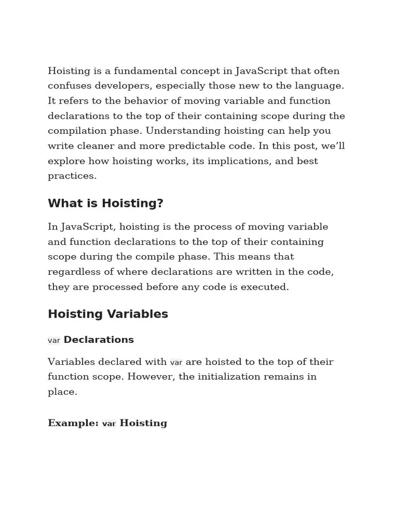 Understanding Hoisting In JavaScript - Variables And Functions | PDF ...