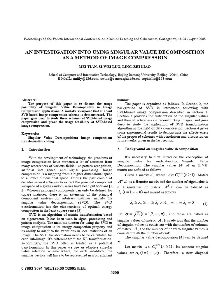 AN INVESTIGATION INTO USING SINGULAR VALUE DECOMPOSITION | PDF | Eigenvalues And Eigenvectors ...