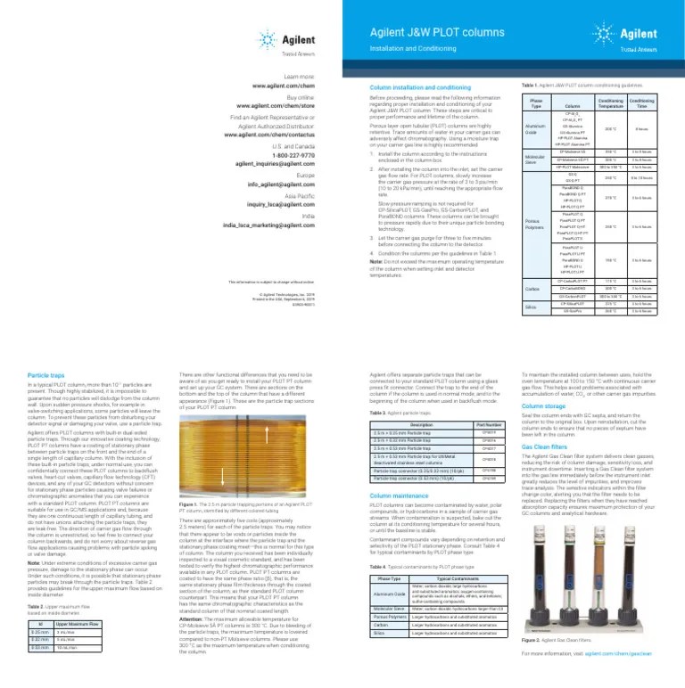 Pack Insert-Agilent-Jw-Plot-Columns-Installation-And-Conditions-Agilent ...