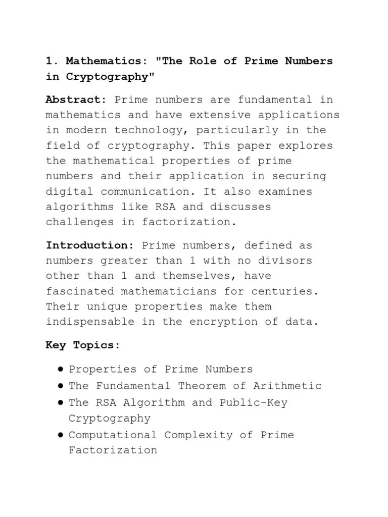 Mathematics - The Role Of Prime Numbers In Cryptography | PDF