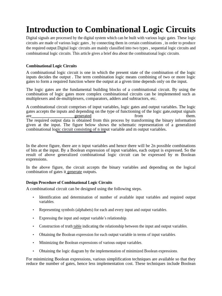 Combinational Logic Circuits Guide | PDF | Logic Gate | Digital Electronics