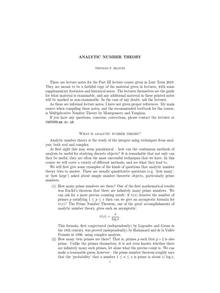 ANALYTIC NUMBER THEORY | PDF | Prime Number | Number Theory