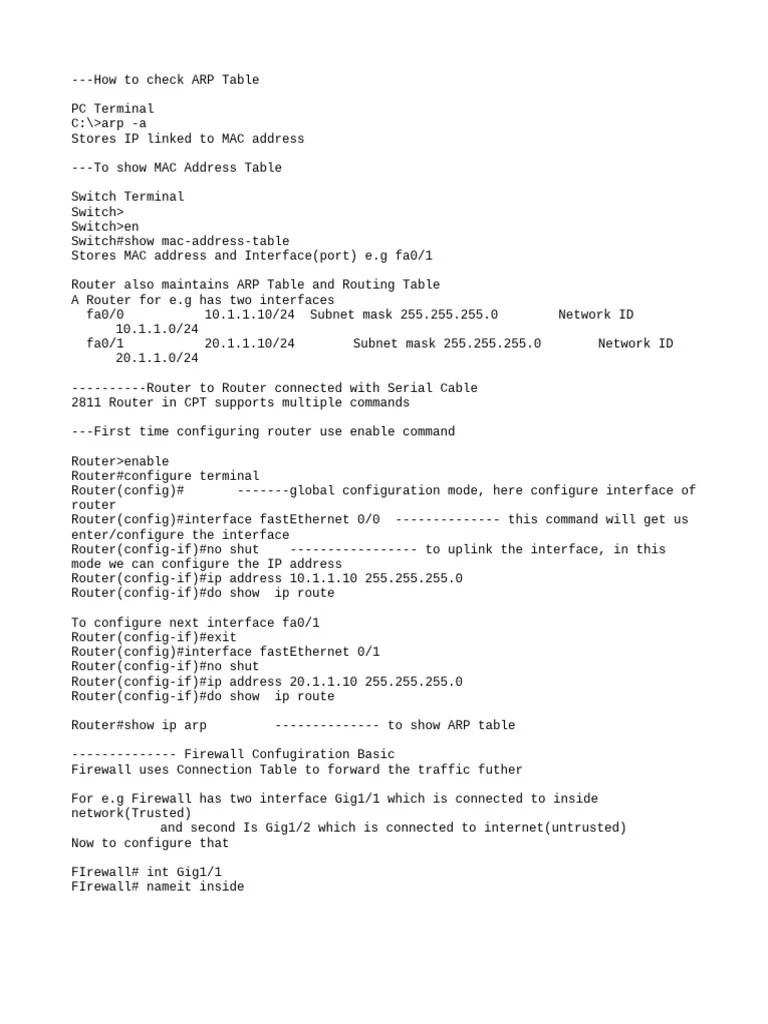 Cisco Packet Tracer Commands | PDF