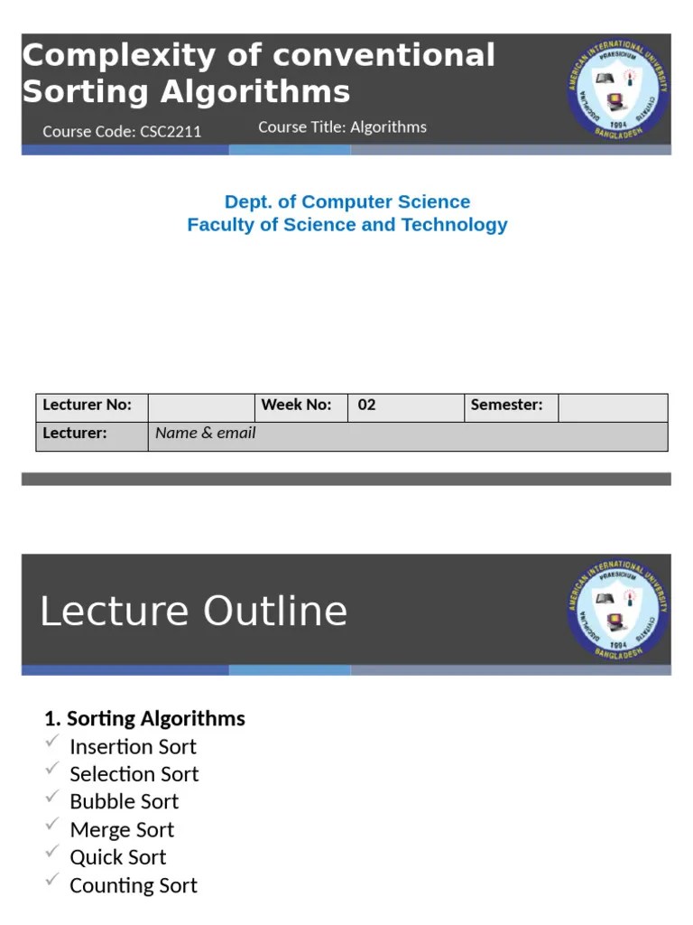 Week 02 (Complexity Of Sorting Algorithms) | PDF | Computer Programming ...