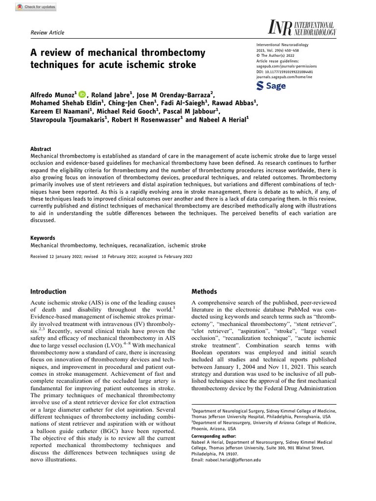 A Review Of Mechanical Thrombectomy Techniques For Acute Ischemic ...