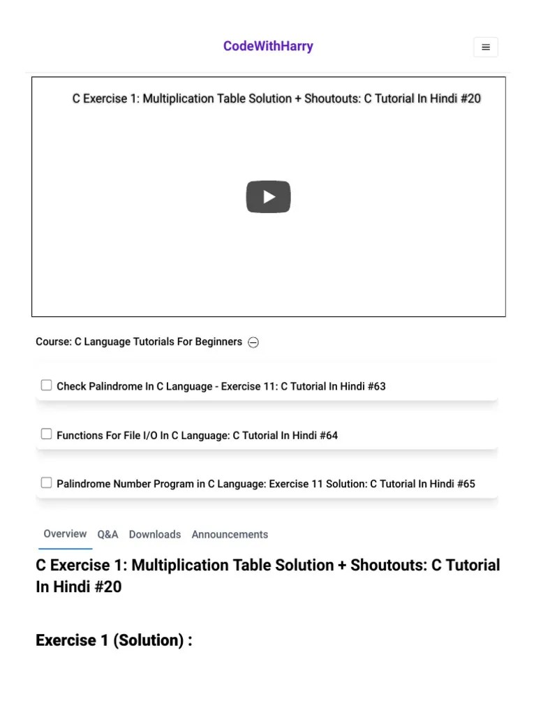 C Exercise 1 - Multiplication Table Solution + Shoutouts - C Tutorial ...