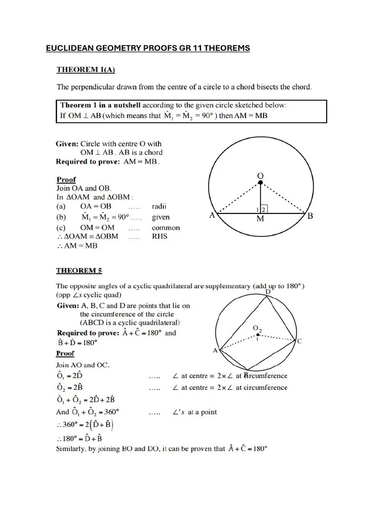 Euclidean Geometry Proofs GR 11 Theorems And Summary | PDF