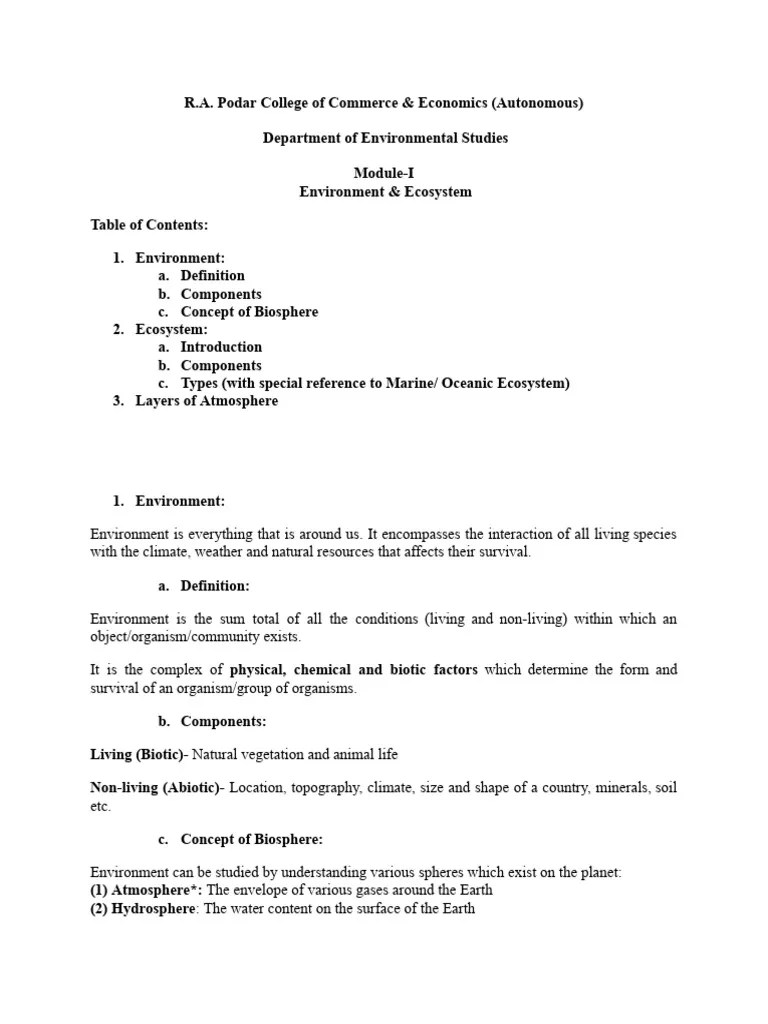 Sem-I Module-1 Environment & Ecosystem[1] | PDF | Atmosphere Of Earth ...