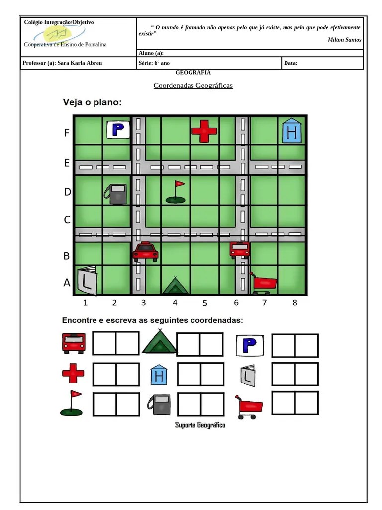 Atividade Coordenadas Geográficas-6 Ano | PDF