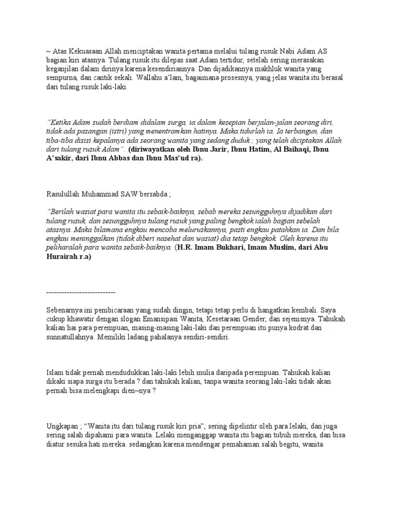 Atas Kekuasaan Allah Menciptakan Wanita Pertama Melalui Tulang Rusuk Nabi  Adam As Bagian Kiri Atasnya | PDF