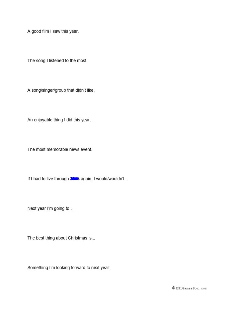 End Of Year Questions Teens | PDF