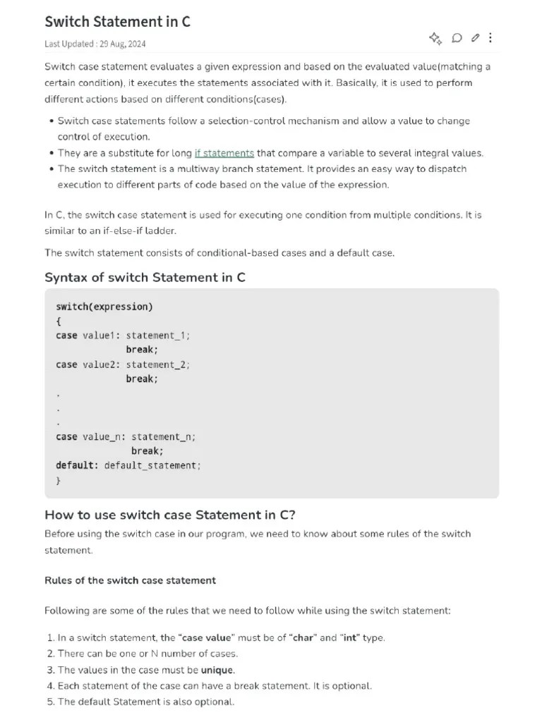 Switch Statement In C-Programming | PDF | Computer Programming ...