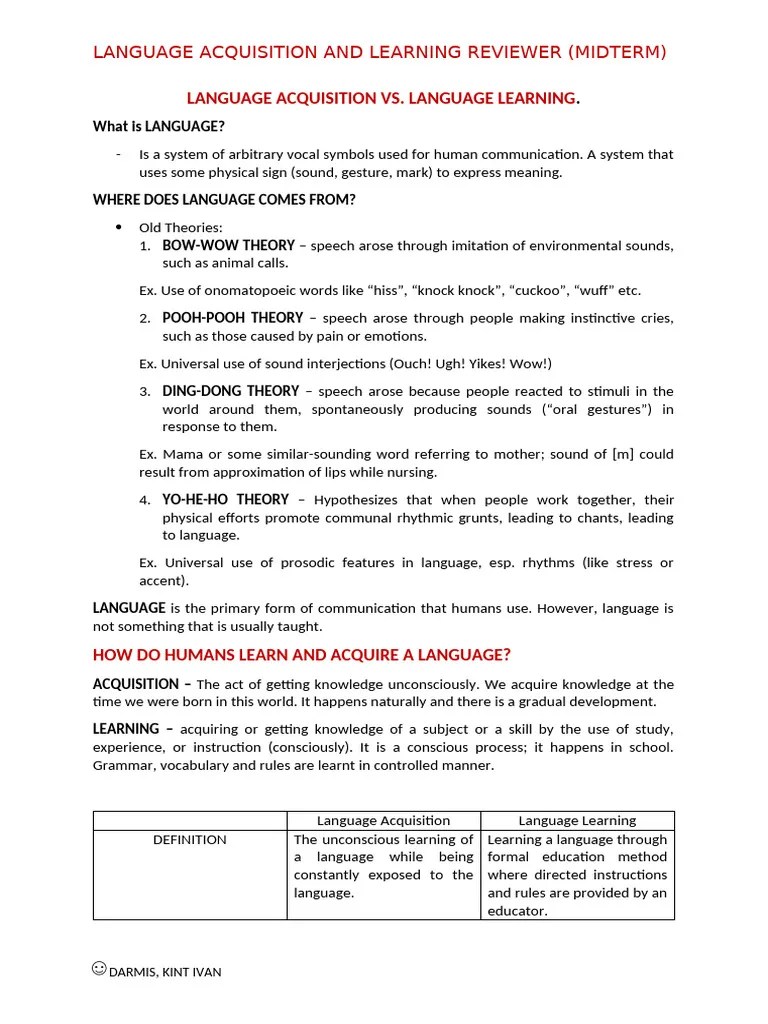 Theories And Principles Of Language Acquisition And Learning Reviewer. | PDF | Aphasia ...