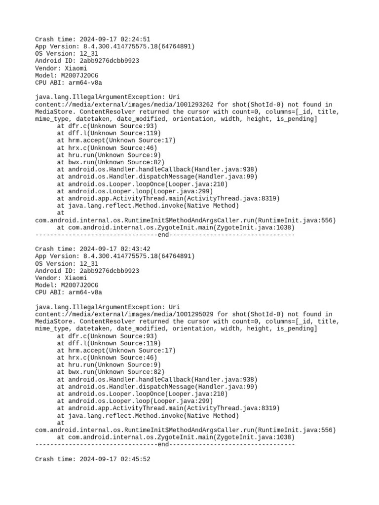 Crash_20240917 | PDF | Android (Operating System) | Java (Programming ...