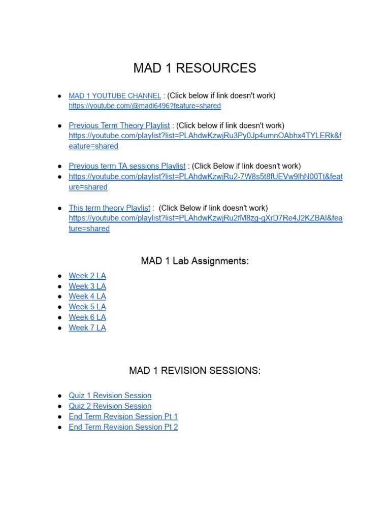 MAD 1 RESOURCES | PDF