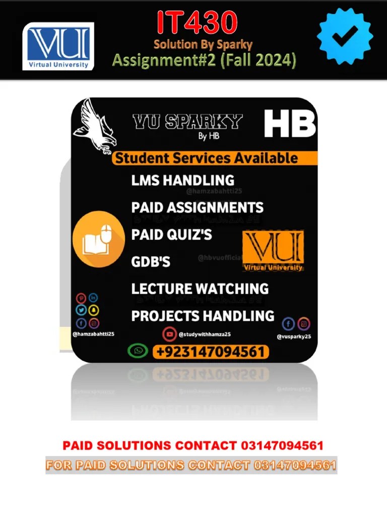 IT430 ASSIGNMENT#2 SOLUTION BY VU SPARKY ⚡ V(2.4) | PDF