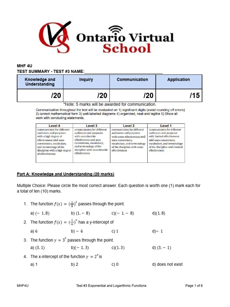 1734554618-MHF4U Unit 3 Test | PDF | Exponential Function | Function ...