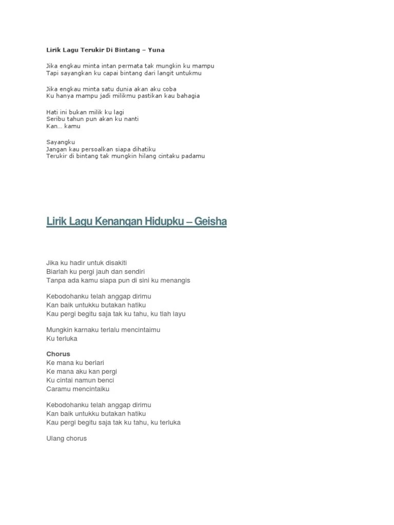 Lirik lagu keyla dengan judul terlalu cepat mencintaimu. Lirik Lagu Terukir Di Bintang Pdf
