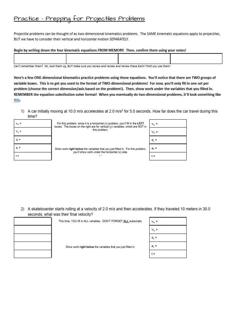 Practice - Prepping For Projectiles Problems | PDF | Projectiles ...