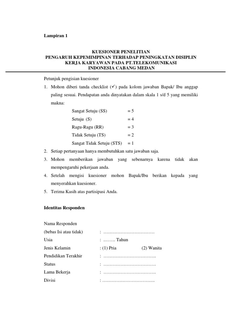 Produktivitas kerja karyawan pada pt. Kuesioner Disiplin Kerja 2 Pdf