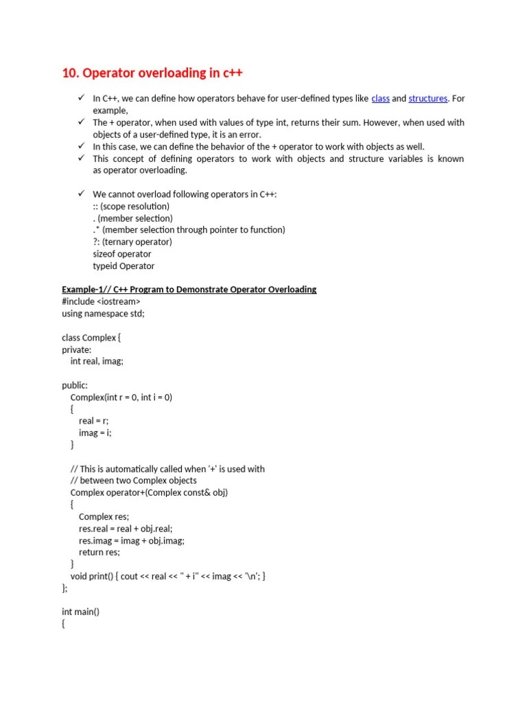 EXP-10 Operator Overloading | PDF | C++ | Object (Computer Science)