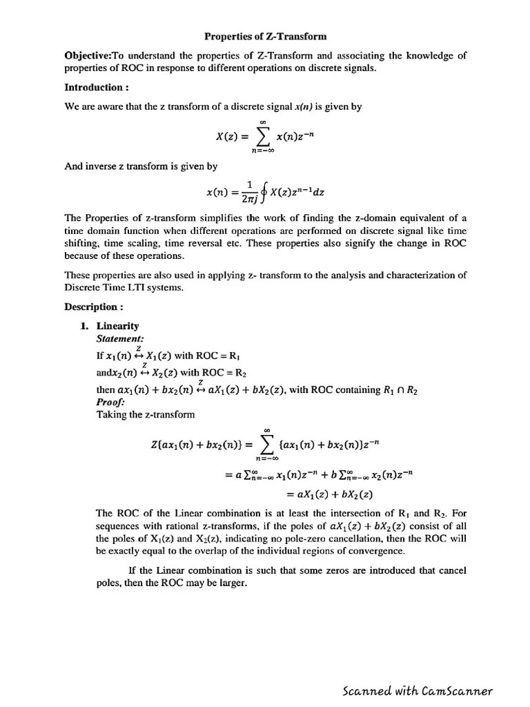 Be 6 Sem El Dsp Properties Of Z Transform Amit Thakur 1 Pdf