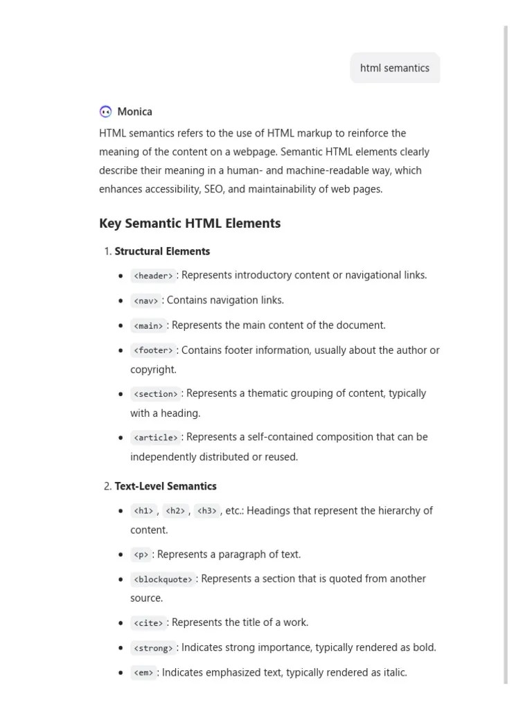 Html Semantics Explained - Monica AI Chat | PDF | Html | Html Element