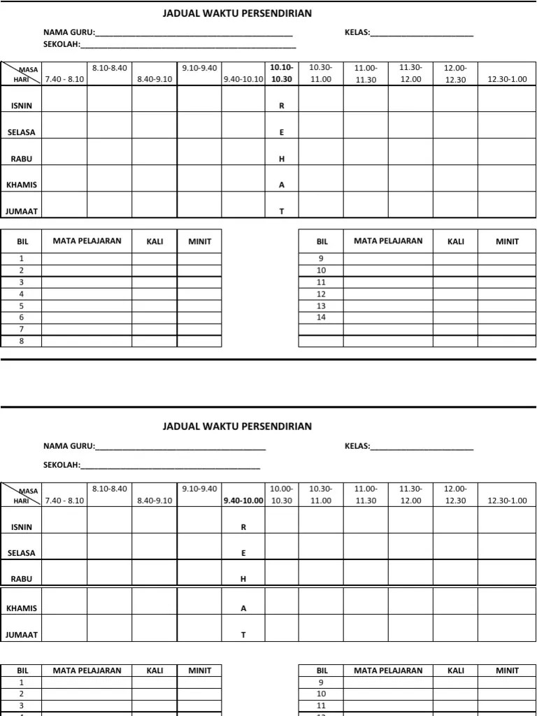 28.11.2021 · pastikan mengikut tatacara sebelum dan selepas melakukan daya tahan kardiovaskular pilih laluan yang sesuai dan selamta seperti padang sekolah atau di kawasan yang berdekatan dengan sekolah mulakan latihan fartlek dengan pelbagai larian seperti berlari perlahan berjalan lari zig zag lari pecut atau lari undur secara berterusan. Template Jadual Waktu Kosong Boleh Edit