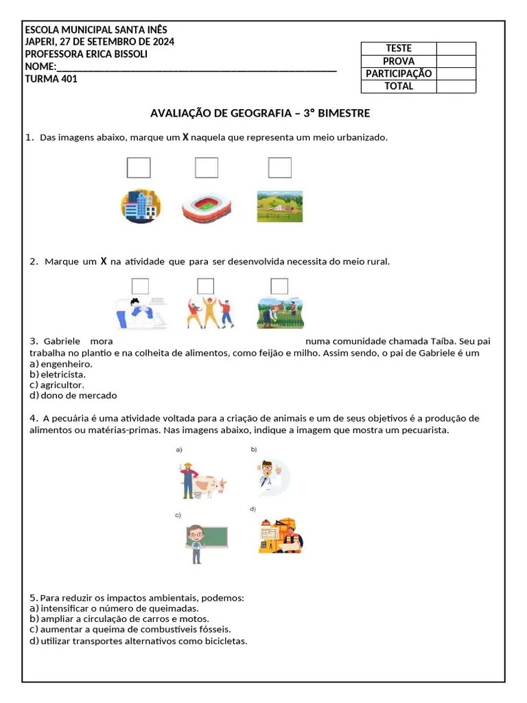 Avaliação De Geografia 3 Bimestre | PDF