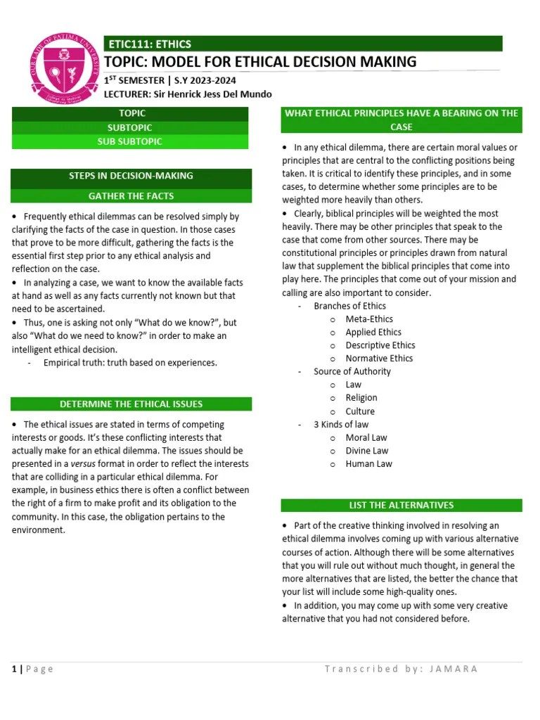 3 Model For Ethical Decision Making | PDF | Morality