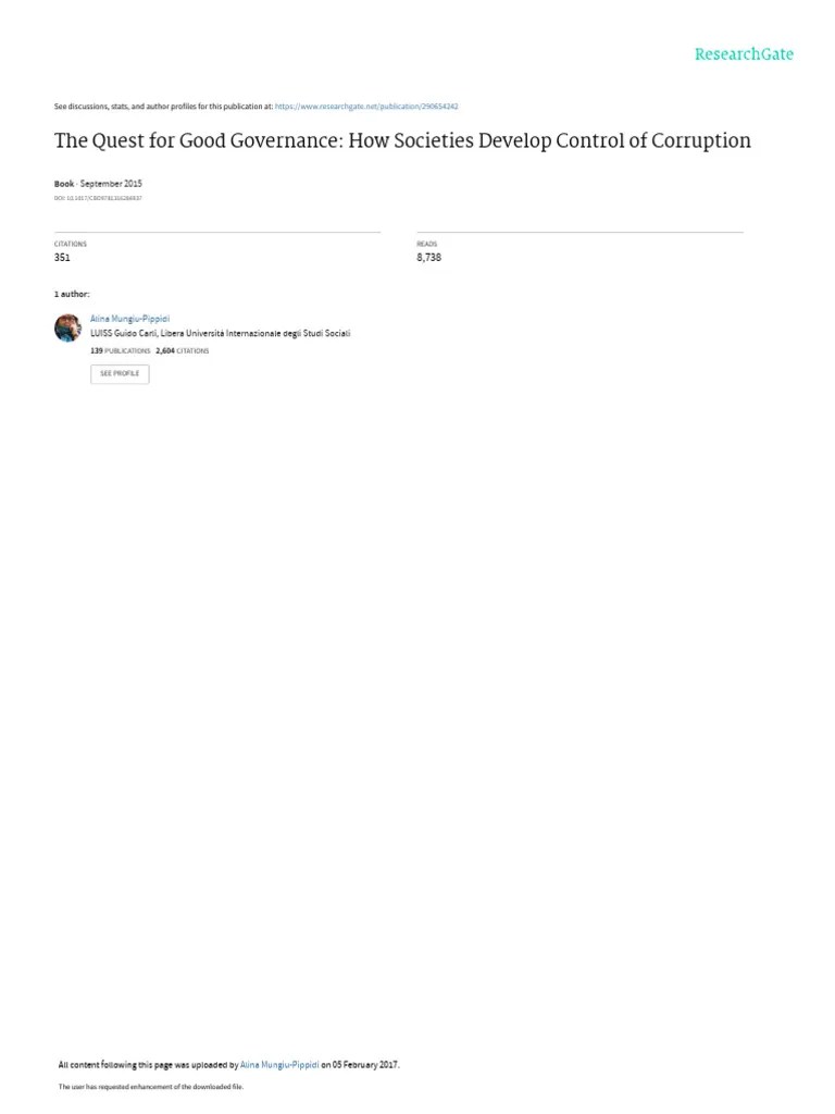 The Quest For Good Governance: How Societies Develop Control Of Corruption | PDF | Governance ...