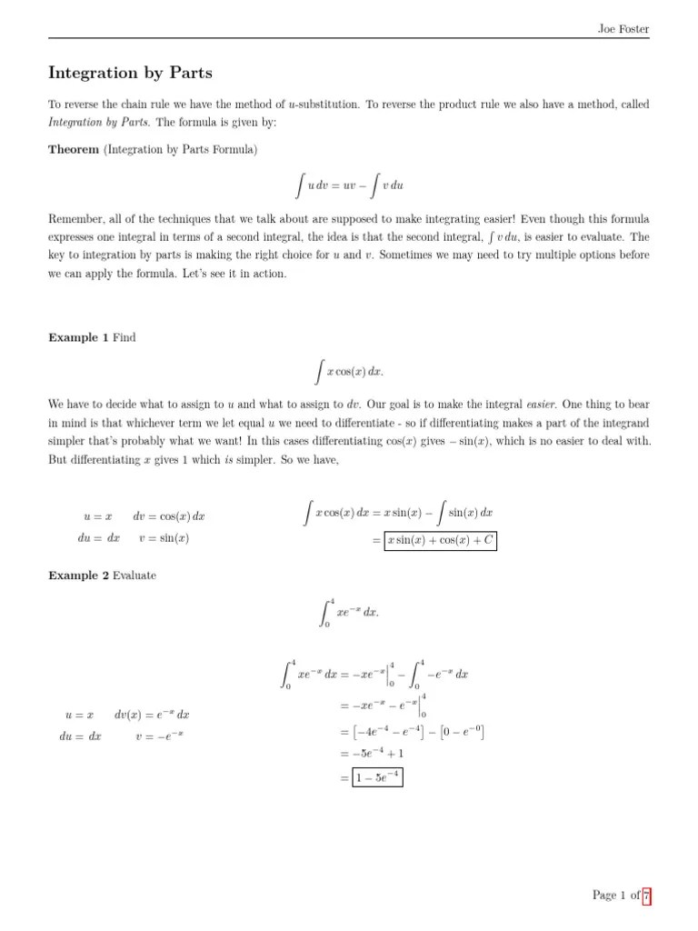 Integration By Parts | PDF | Complex Analysis | Mathematical Objects