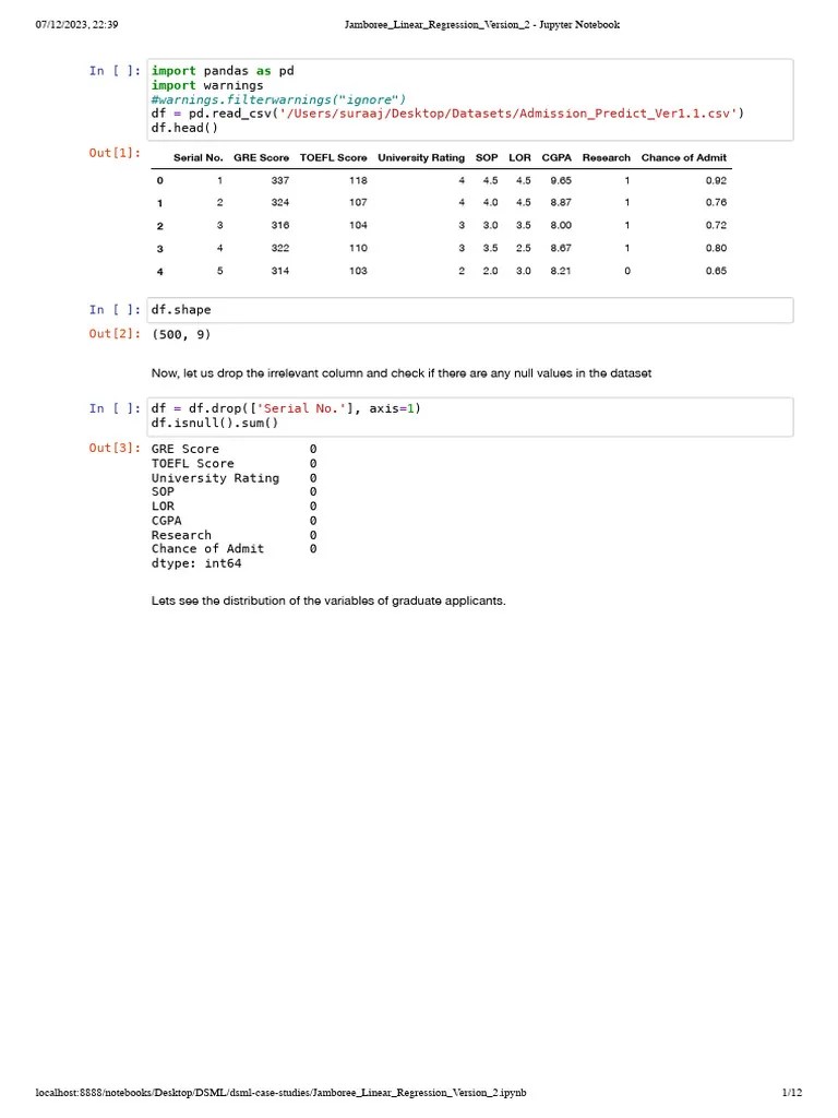 Jamboree Linear Regression Version 2 Jupyter Notebook | PDF | Errors ...