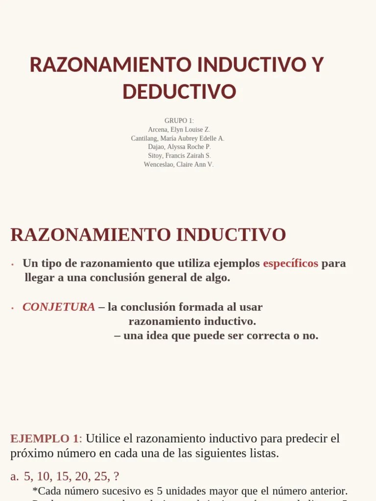 Grupo 1 Razonamiento Inductivo Dedutivo PDF | PDF | Razonamiento ...