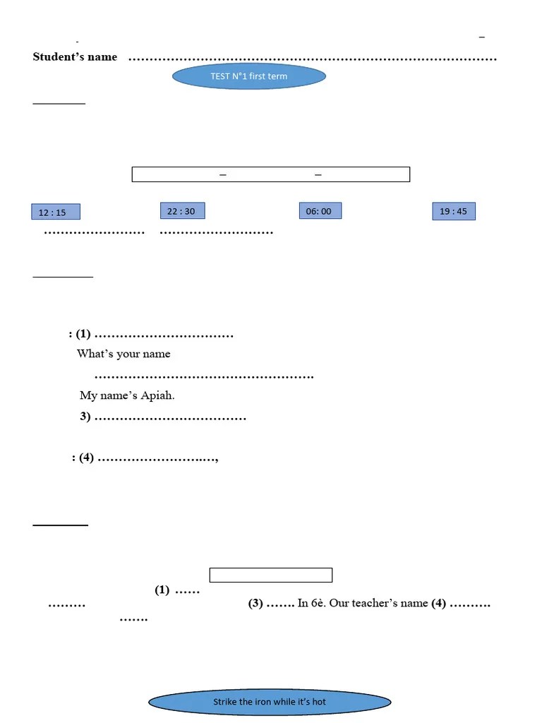 Quiz N 1 First Term 6ème Pdf Pdf
