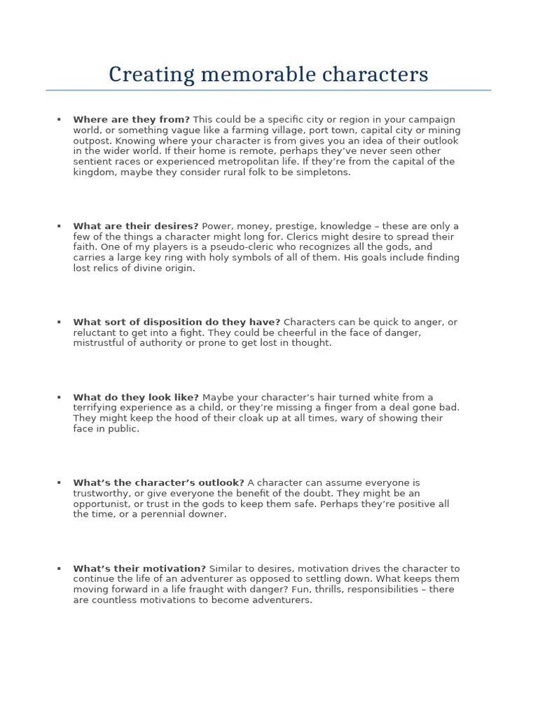 Creating Memorable Characters | PDF