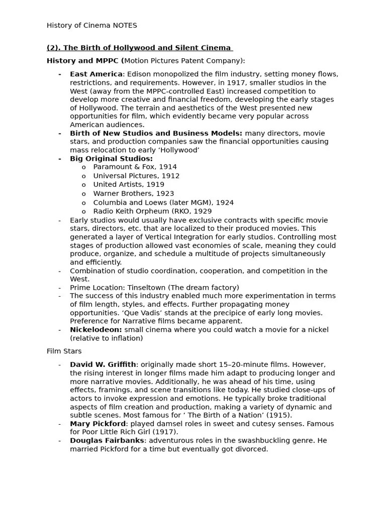 History Notes Pdf Cinema Of The United States
