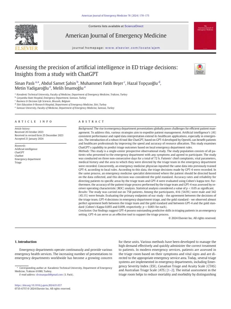 E - Assessing The Precision Of Artificial Intelligence In ED Triage Decisions | PDF | Emergency ...