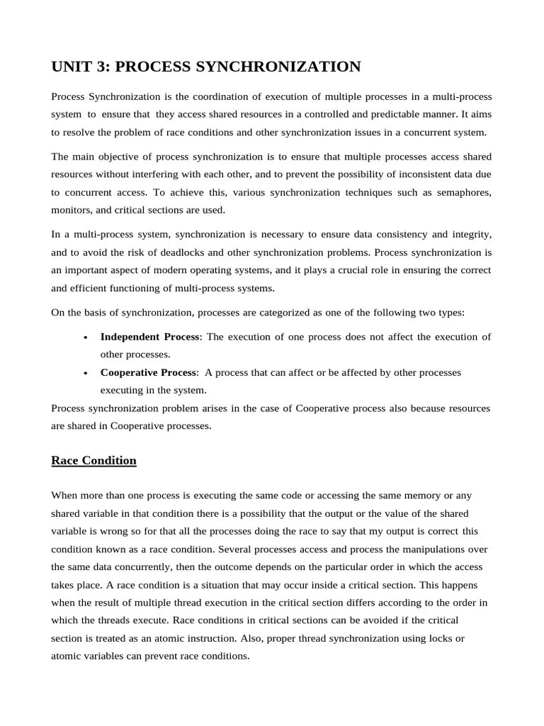 OS 3 UNIT-process Synchronization | PDF | Process (Computing ...