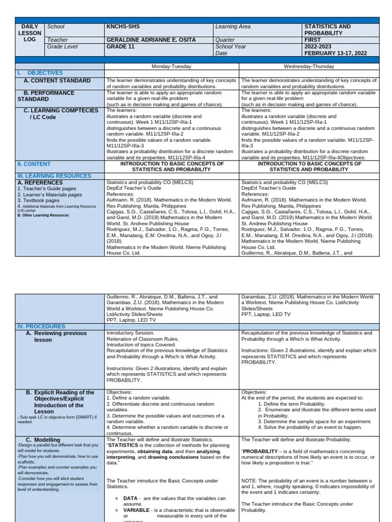 Lesson 1 Exploring Random Variables And Probability Distribution | PDF ...