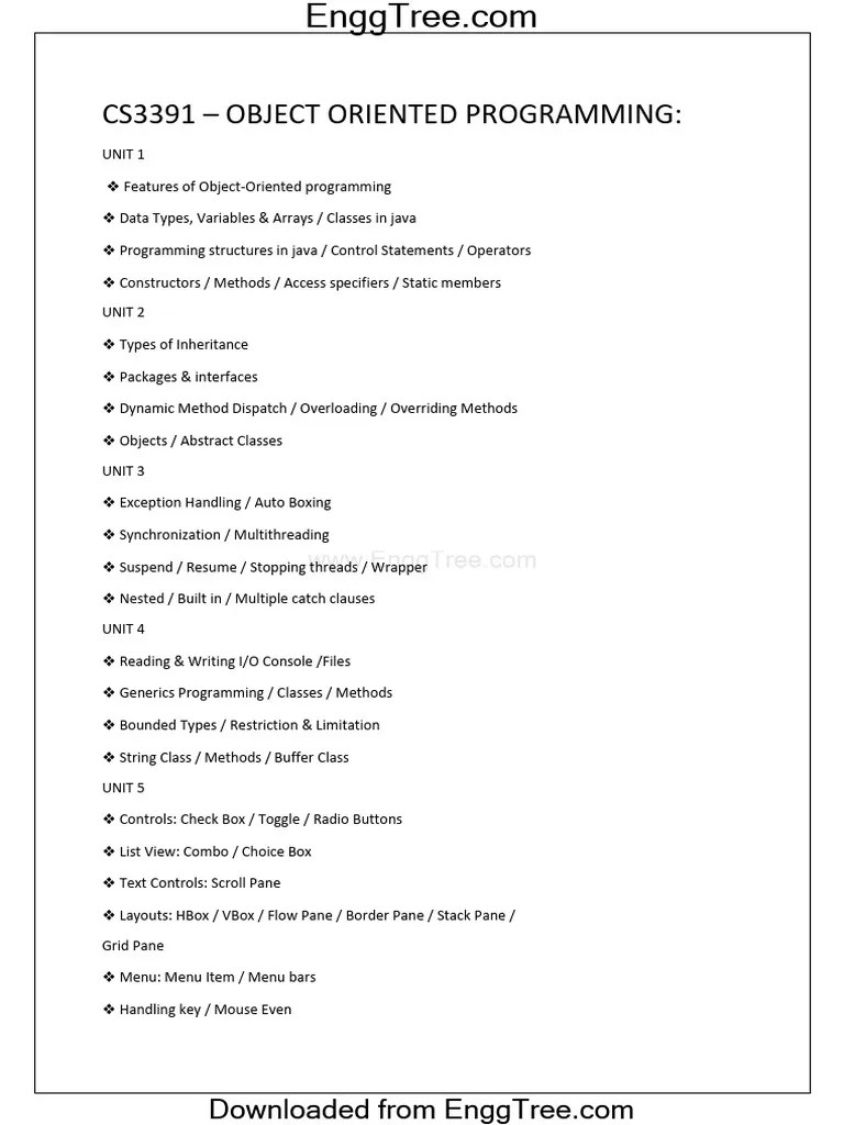 CS3391 Object Oriented Programming Question Bank 2 | PDF