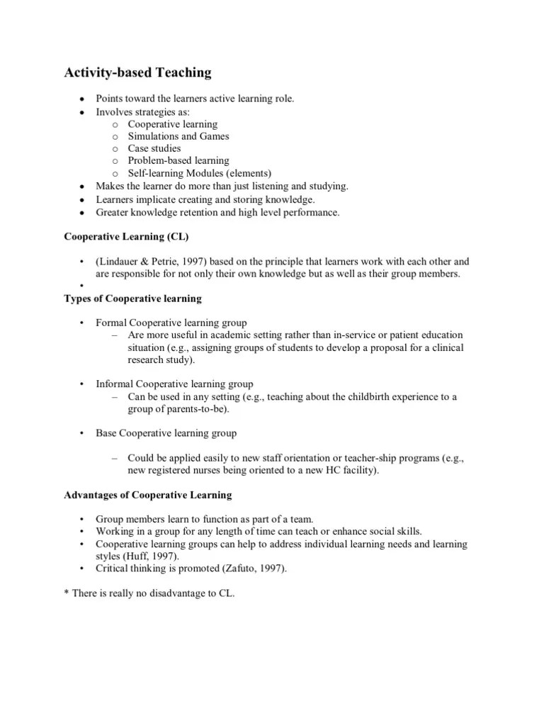 Activity Based Teaching Strategies | PDF | Simulation | Learning
