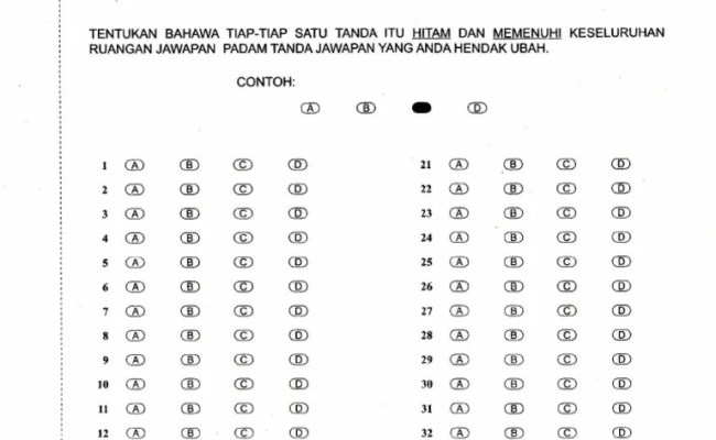 Hitamkan jawapan anda pada kertas jawapan objektif yang disediakan. Borang Jawapan Omr Otosection