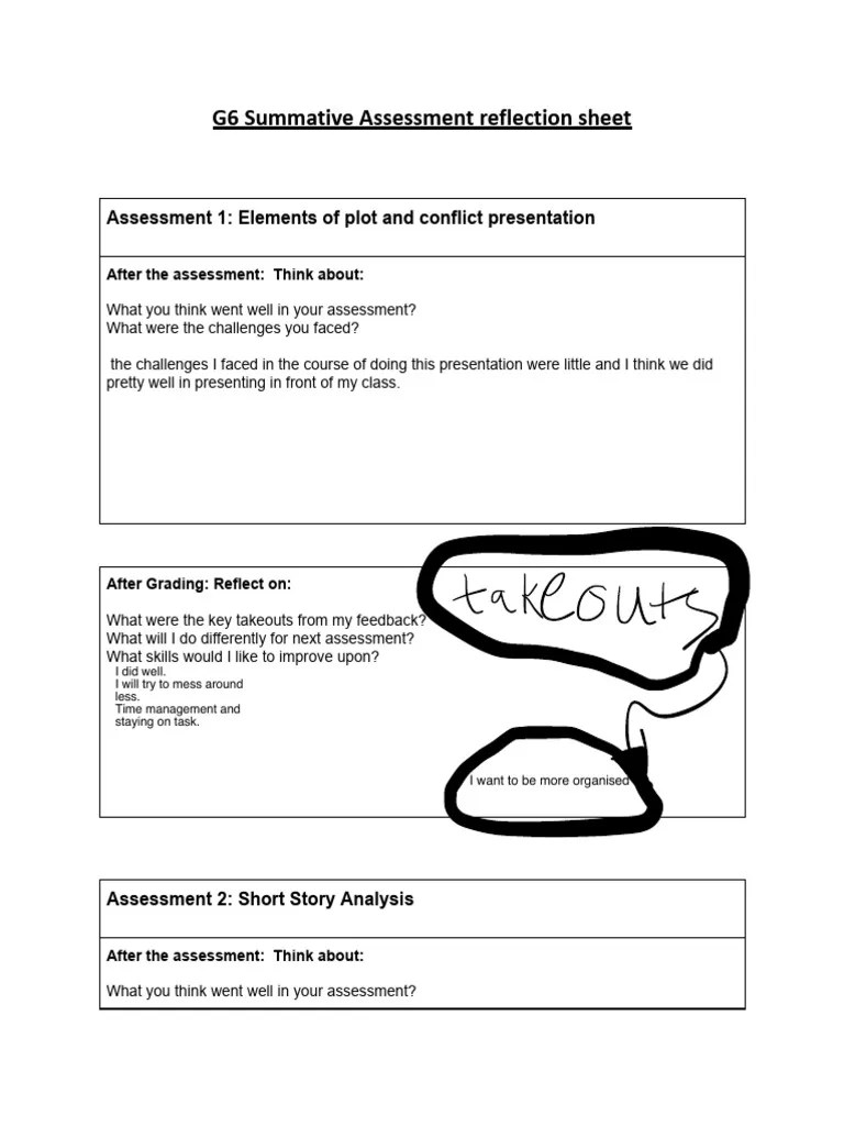 Edited - Summative Assessment - Reflection Sheet | PDF | Educational Assessment And Evaluation ...