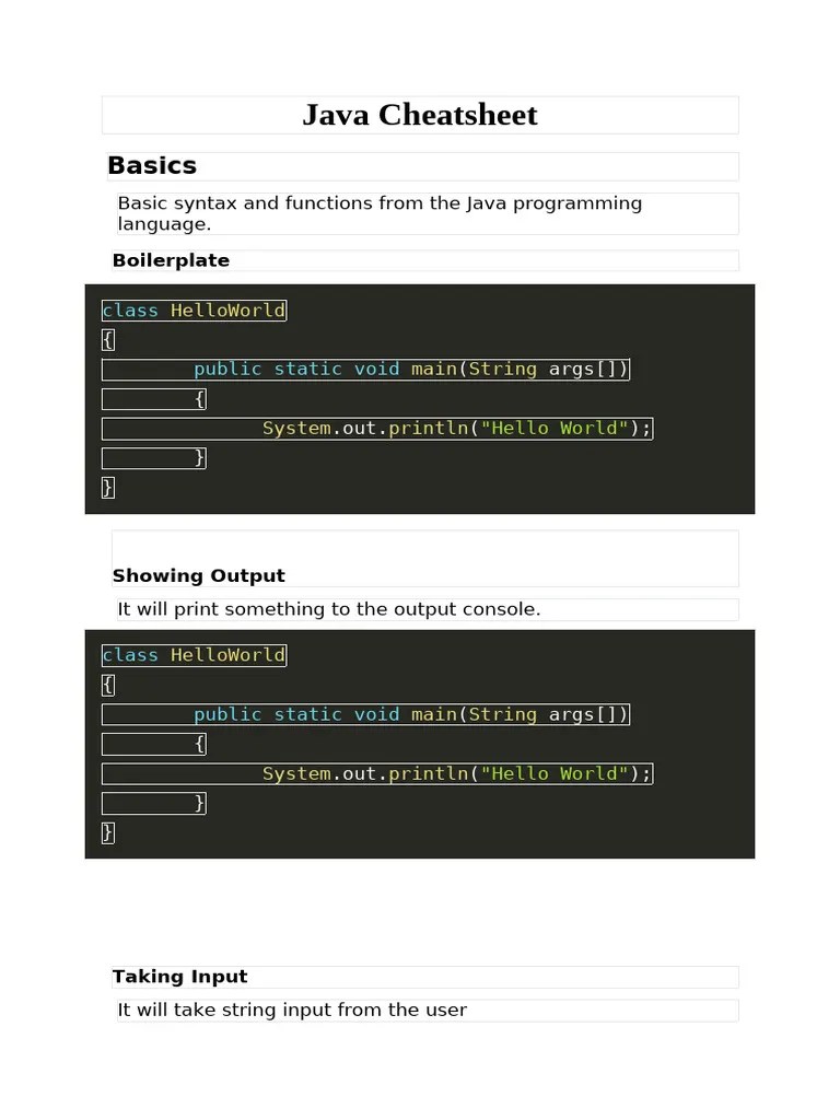Java Cheatsheet By Aj | PDF | Integer (Computer Science) | Computer Data