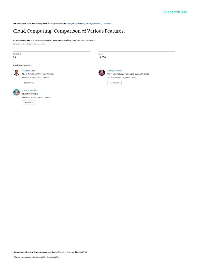 Cloud Computing Comparison Of Various Features | PDF | Cloud Computing ...